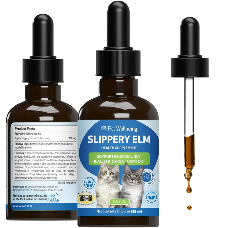 Pet Wellbeing Orme Glissant pour Chats – Soutien Digestif & Gorge (Extrait Pur Liquide 2 oz)