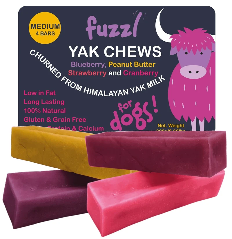 Fuzzl Yak Chews – Saveurs Myrtille, Fraise, Beurre de Cacahuète et Canneberge | Lot moyen 4