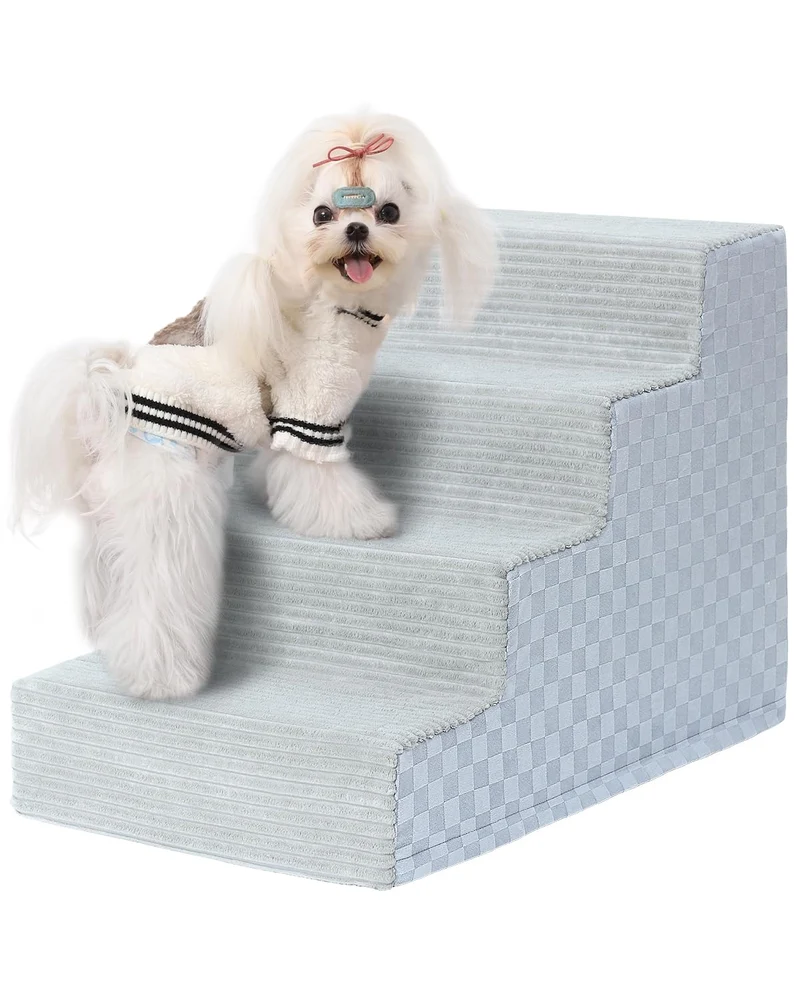 Vfrog Escaliers pour Chiens – 4 Marches Gris, Mousse Haute Densité, Pour Lit et Canapé