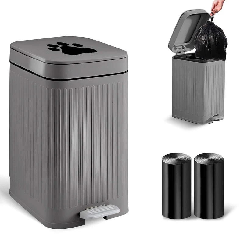 Kopuncare Poubelle Extérieure pour Déjections Canines 5L — Couvercle Doux, Pédale, 40 Sacs, Gris