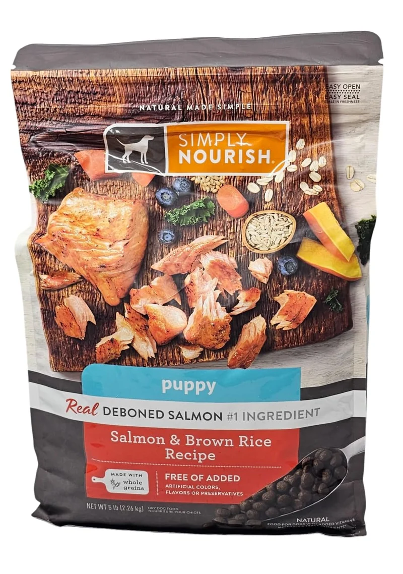 SIMPLY NOURISH Chiots — Saumon et Riz Brun, Croquettes seches 5lb