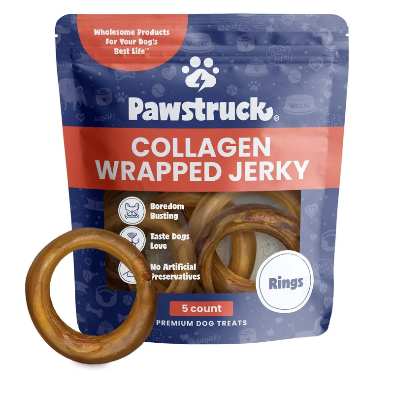 Pawstruck – Friandises Naturelles 2-en-1 Enrobées de Collagène pour Chiens, 5 Anneaux, Sans Céréales, Pour Chiens de Petite à Grande Taille