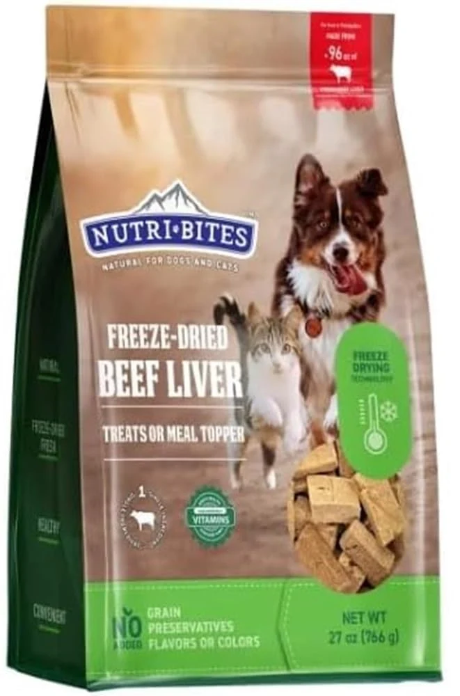 Tomo Wellness NutriBites Foie de Boeuf Lyophilisé – Friandises pour Chiens et Chats, 27 oz, Haute Protéine, Ingrédient Unique, Fabriqué au Canada