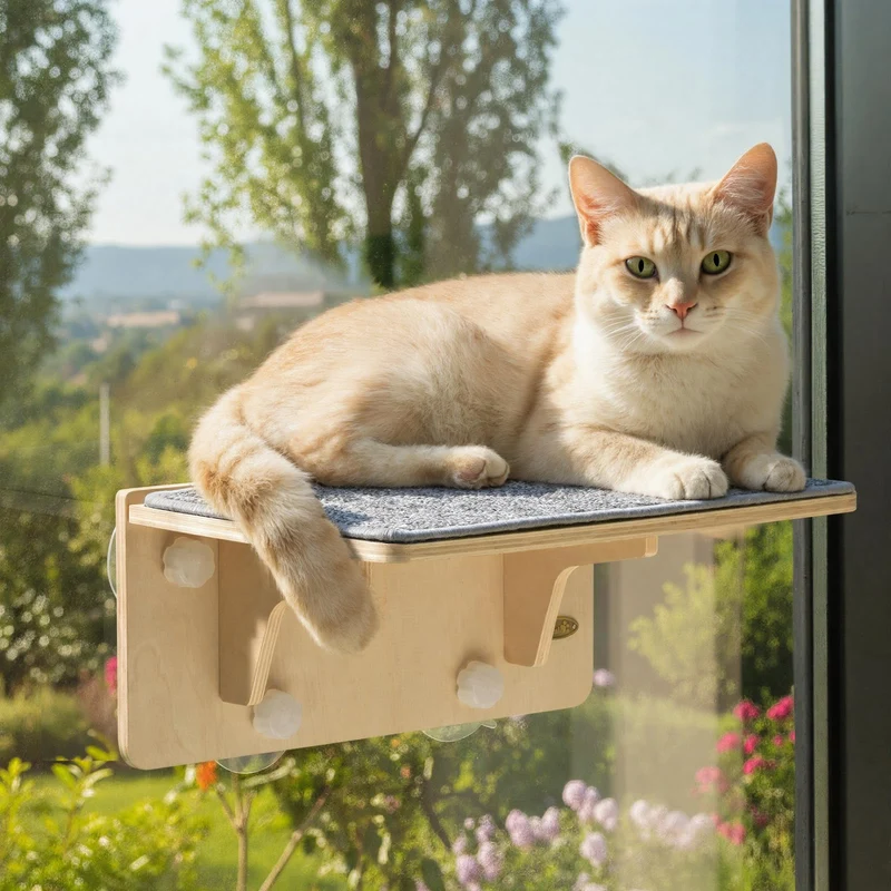 Pecute 2-en-1 Hamac Chat Fenêtre et Étagères Murales – Bois Solide, Ventouses Robustes, 16x10