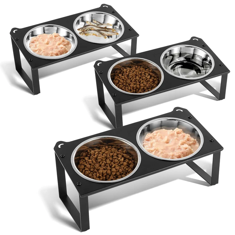 Aomafamzoy - Ensemble de 3 Bols Elevés pour Chats sur Support Métallique, Inclinaison 10°, Pour Plusieurs Animaux