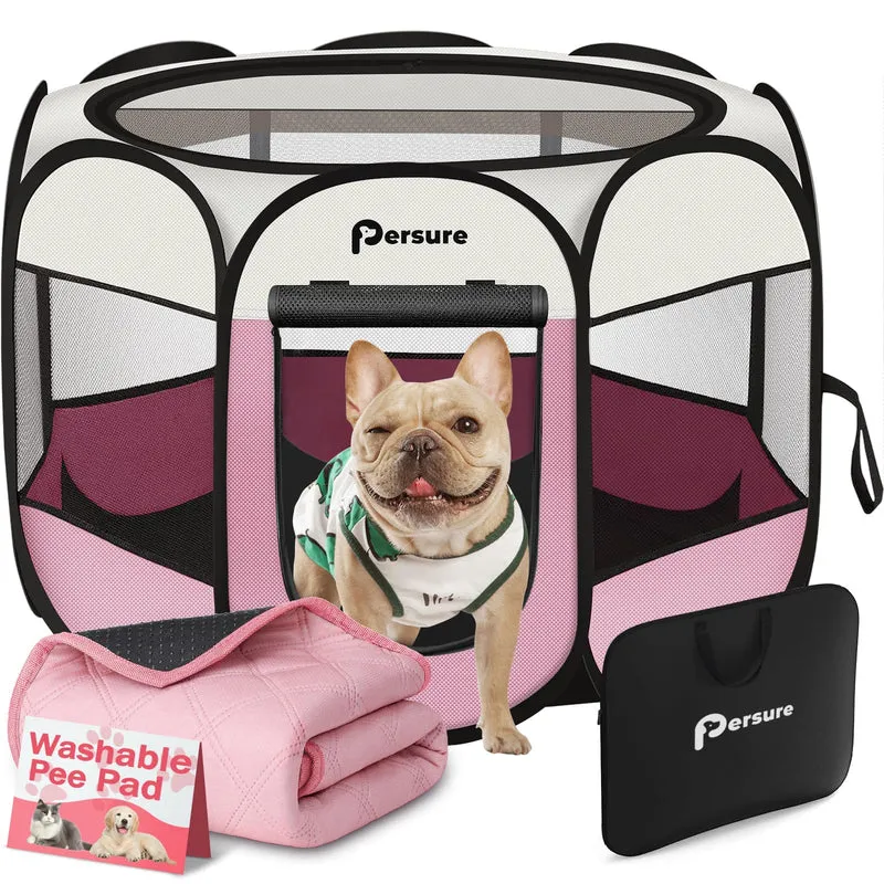 Persure Enclos Rose Pliable pour Chien et Chat – Utilisation Intérieure et Extérieure