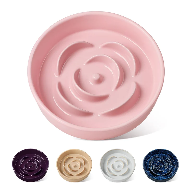 Vancasso Bol Lent en Céramique – 0,6 tasse, Bol Labyrinthe Rose pour Petits Chiens et Chats