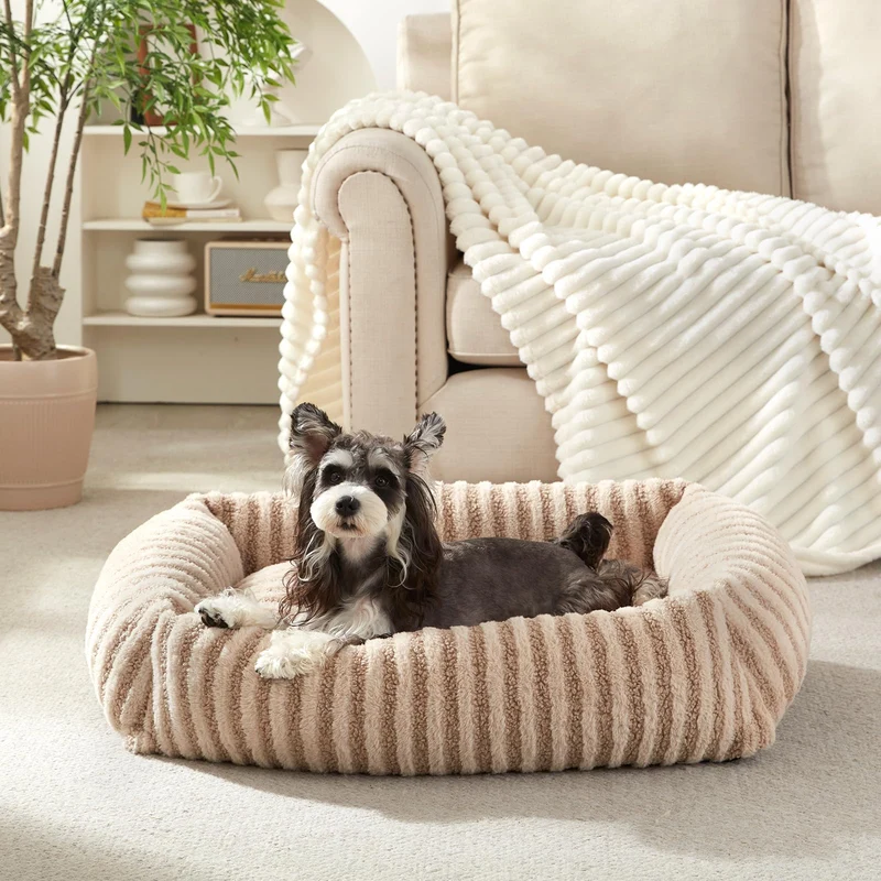 MIXJOY Panier pour petits chiens et chats – Couchage doux, housse lavable, base anti-dérapante, 20 x 19 x 6 pouces, beige