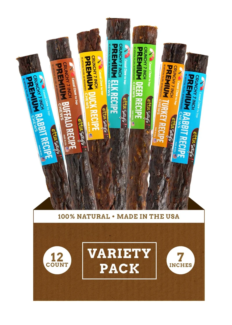 etta says! Friandises croustillantes premium pour chien – Pack 12 pièces (7 pouces), Sans céréales, Bon pour les dents, Digestion facilitée, Fabriqué aux États‑Unis
