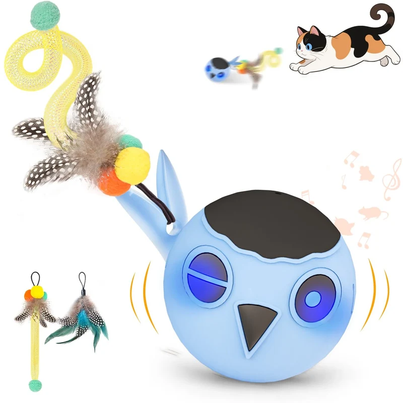 KiwiLove Jouet Interactif pour Chats — Balle Mouvante Bleue, Recharge USB, 4 Modes