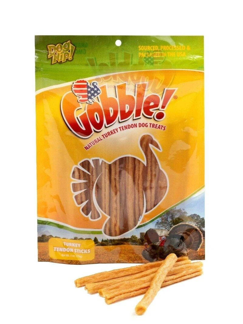 Dog Nip Gobble ! Bâtons de tendon de dinde 6 pouces pour chiens — 170 g, fabriqué aux États-Unis, 22–25 pièces