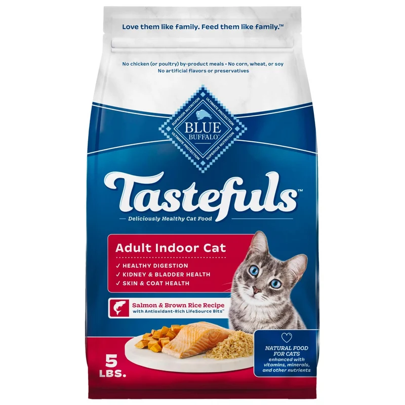 Blue Buffalo Tastefuls Naturel – Croquettes pour Chats Adultes d’Intérieur au Saumon et Riz, Sac Référmable 2,27 kg (5 lb)