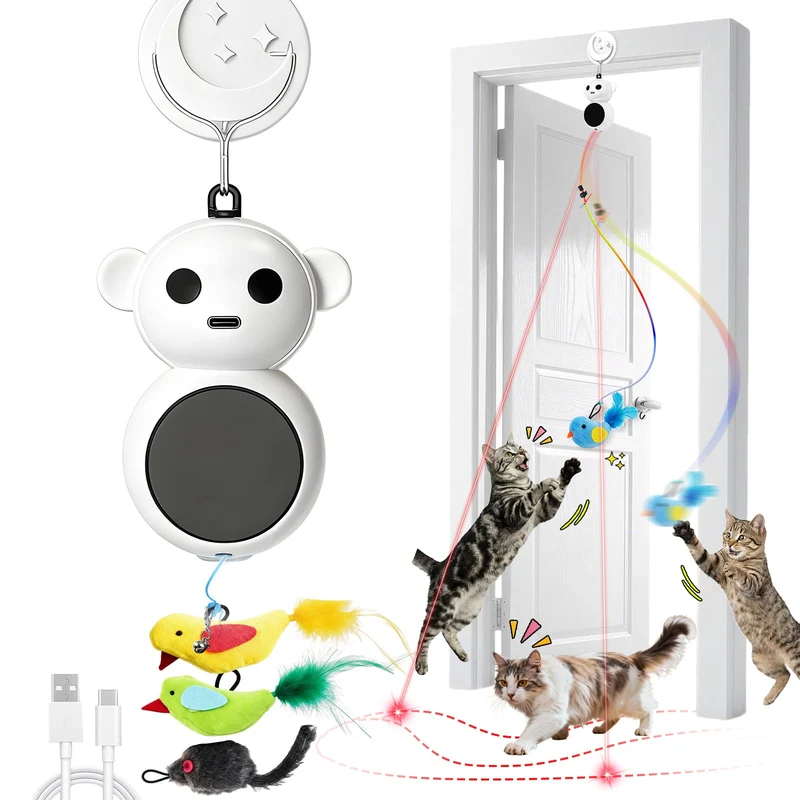 Catpick joy — Jouet interactif 2-en-1 pour chats d’intérieur : pointeur laser, oiseau et souris – USB rechargeable