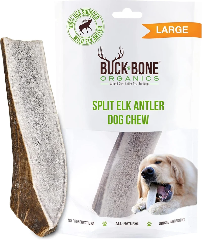 Buck Bone Organics Os d’élan pour chiens – Longue durée, Naturel, USA (Grand)