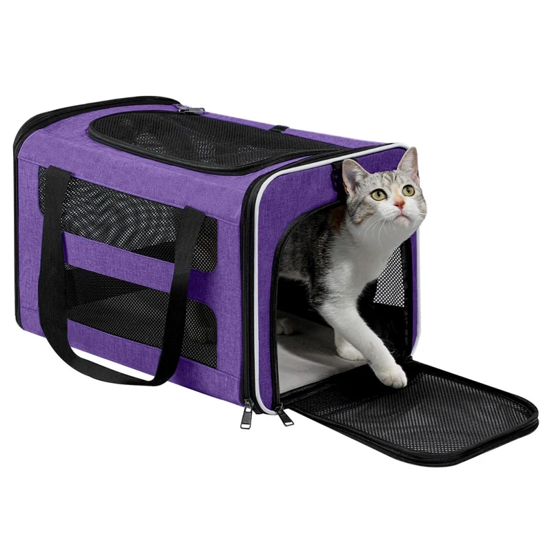 PAPZER Sac de transport chat et petit chien – Sac souple pliable, accès supérieur, maille respirante, violet