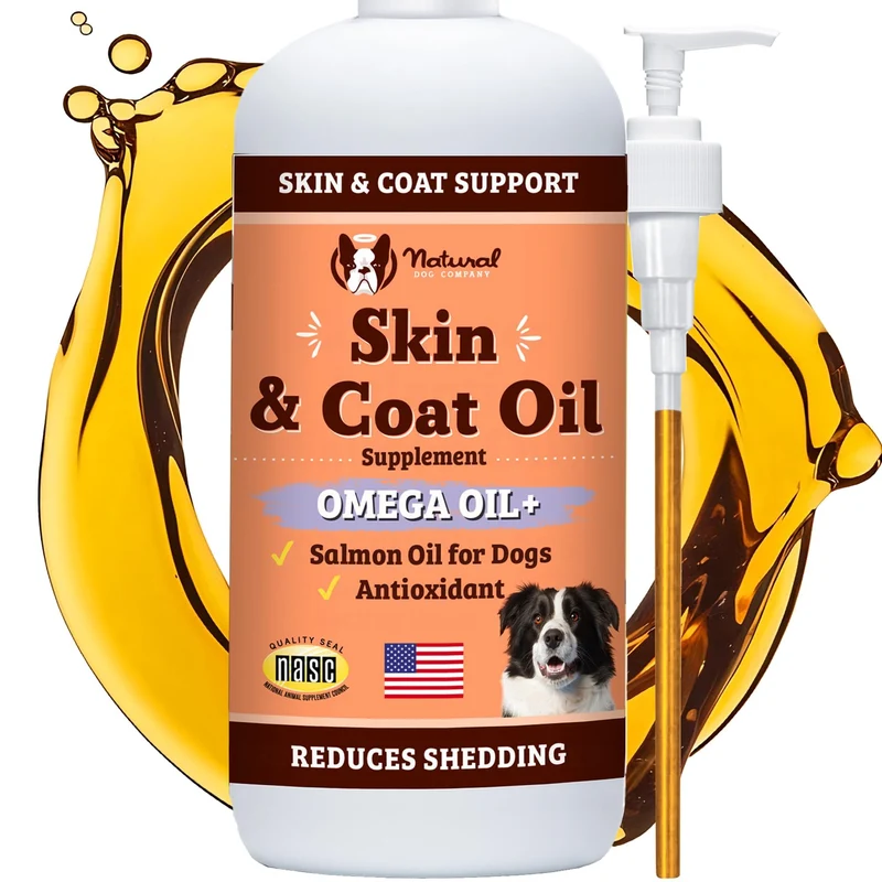 Natural Dog Company – Huile peau et pelage pour chiens (16 oz) | Oméga-3 et Oméga-6, formulation à base d'huile de poisson et lin