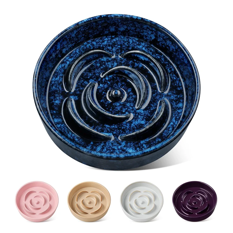 Vancasso Bol ralentisseur pour chien — bol en céramique 0,6 tasse, puzzle alimentaire pour petits chiens et chats, Bleu