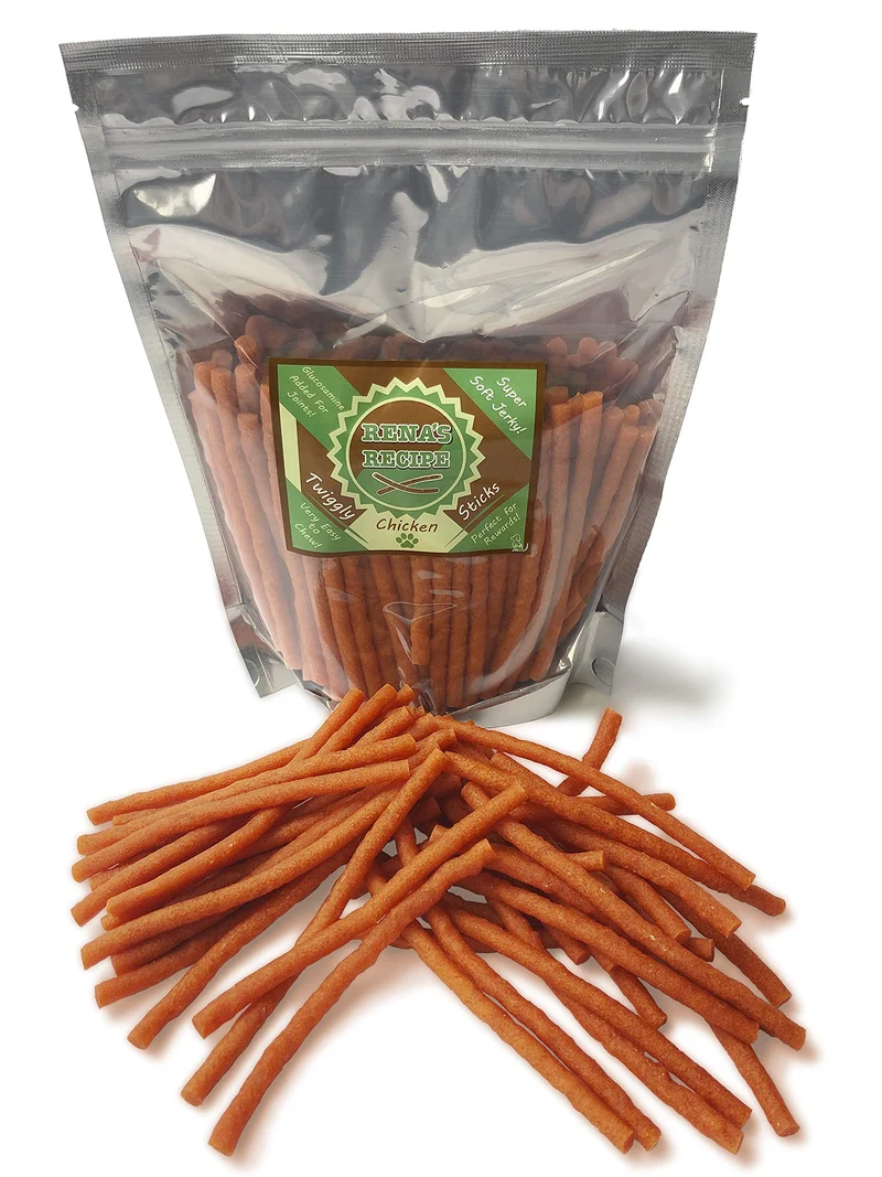 Rena's Recipe Bâtonnets de Poulet Twiggly – Grand Paquet 24oz (≈100 pièces), Sans cuir et glucosamine