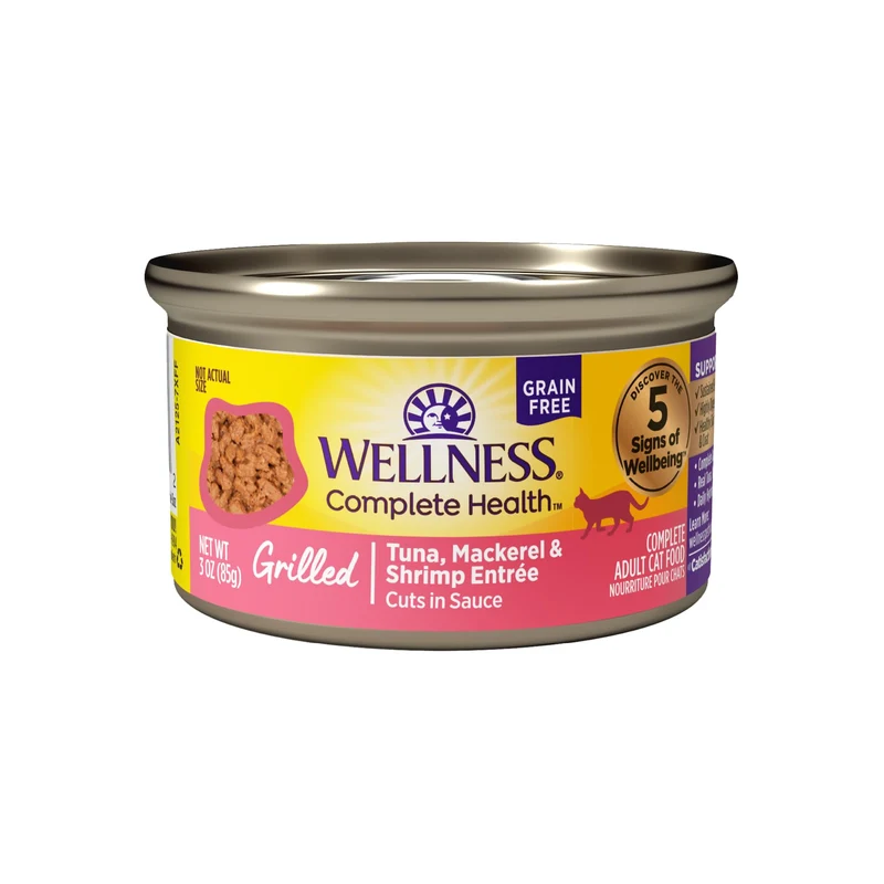 Wellness Bienetre Grille Pour Chat Adulte Thon Maquereau et Crevettes Sans Cereales 85 g Lot de 12 Boites