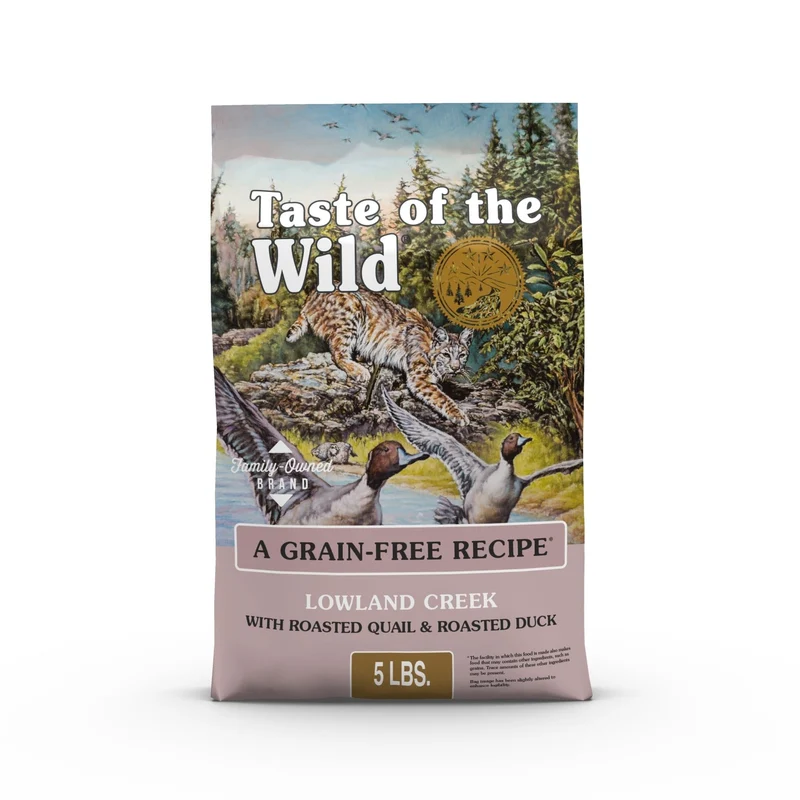 Taste of the Wild Lowland Creek – Croquettes pour chats haute protéine, viande réelle caille et canard, sans céréales, 2,27 kg (pack de 1)