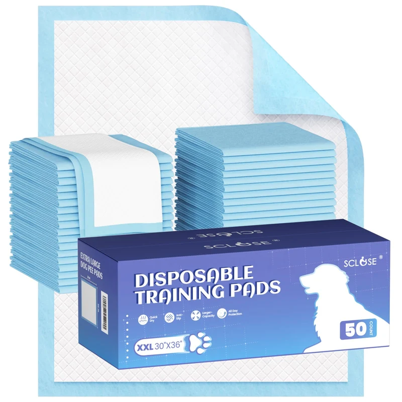 SCLOSE Tapis-pipi XXL pour chiens 30x36 – Lot de 50, Ultra absorbants et anti-fuite, Bleu