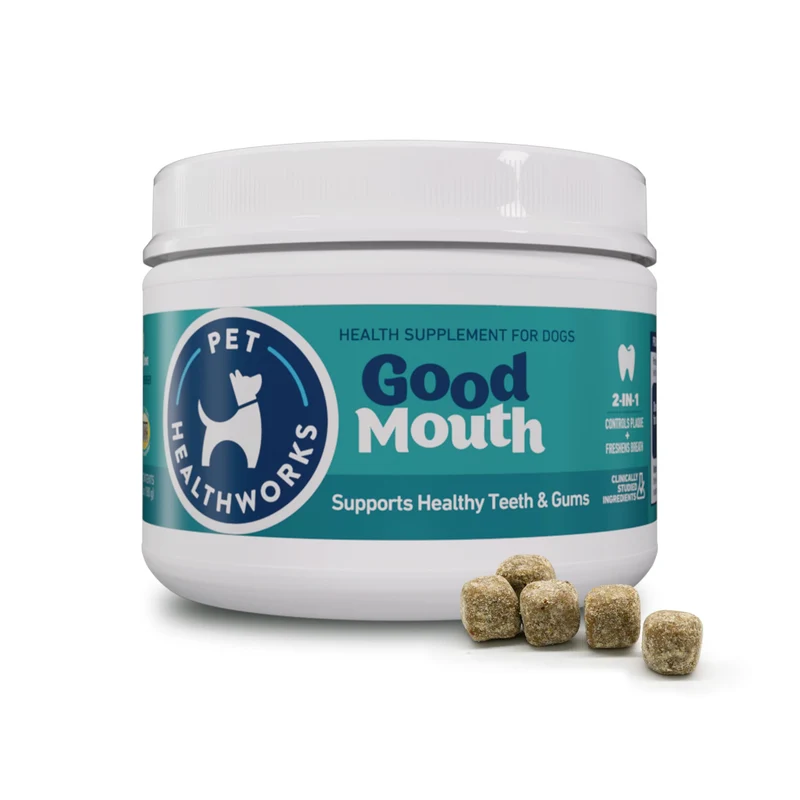 Pet HealthWorks Good Mouth – Bouchées Dentaires pour Chiens, Contrôle Plaque et Haleine Fraîche, Saveur Cheeseburger, 60 Bouchées Douces