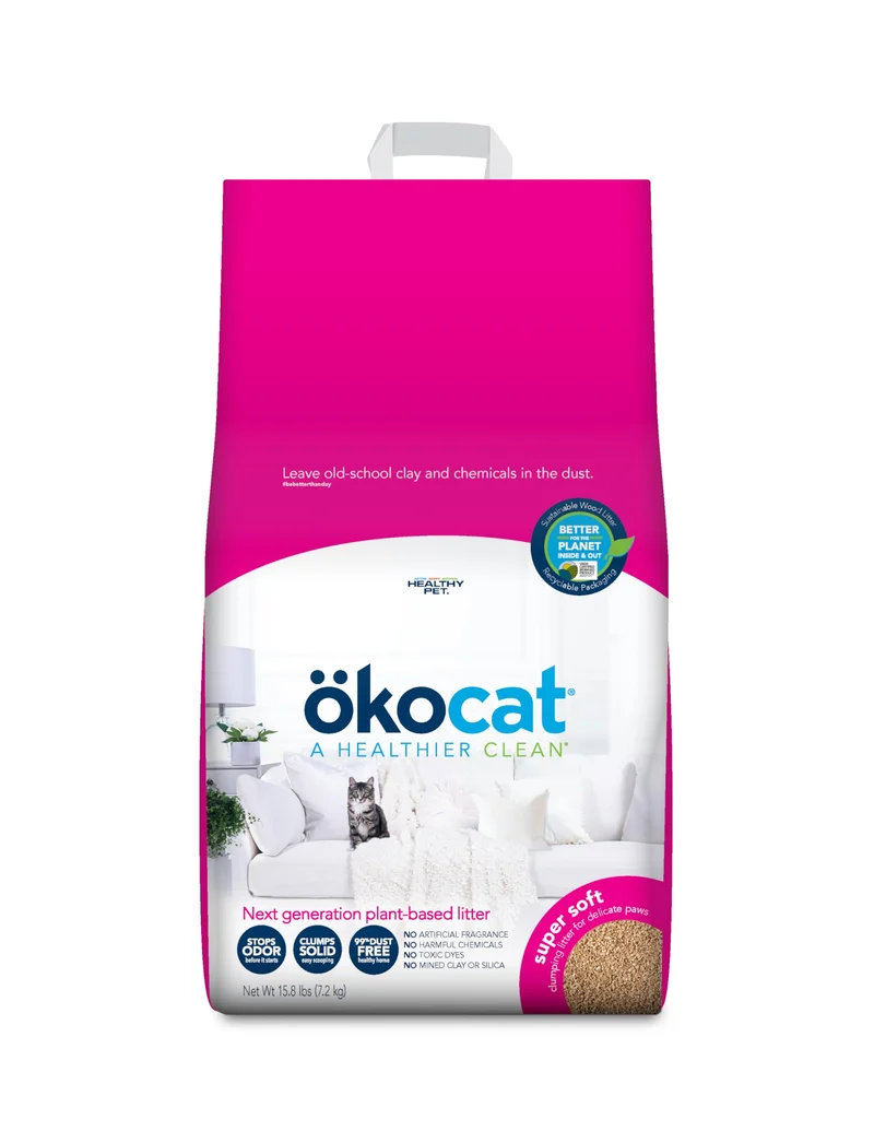 okocat Litière Bois Ultra-Douce – Sans Parfum, 15,8 Livres – Ingrédients Naturels, Contrôle des Odeurs, Grumeaux Solides, 99% Sans Poussière