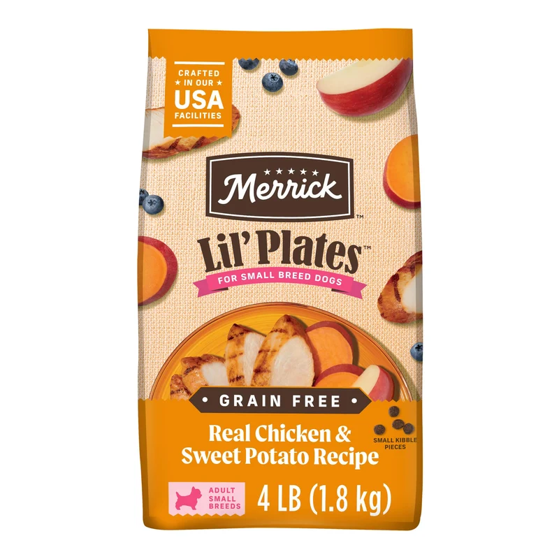 Merrick Lil’ Plates - Croquettes Sans Céréales Poulet et Patate Douce pour Petits Chiens, Sac 4 lb
