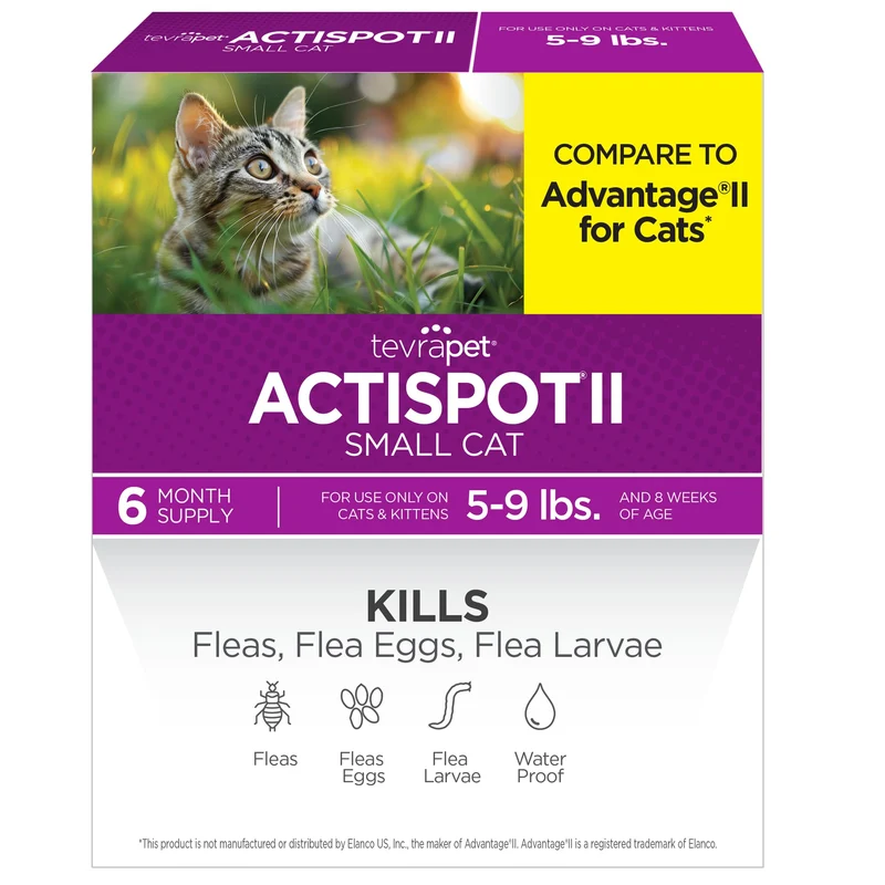 TevraPet Actispot II – Traitement anti-puces pour chats petits et moyens (5-9 lb) | 6 doses