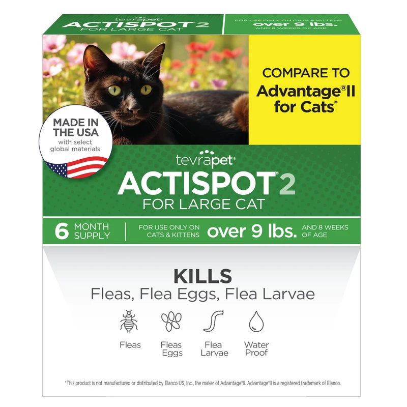 TevraPet Actispot II – Traitement anti-puces pour grands chats (9 lb et plus) | 6 doses