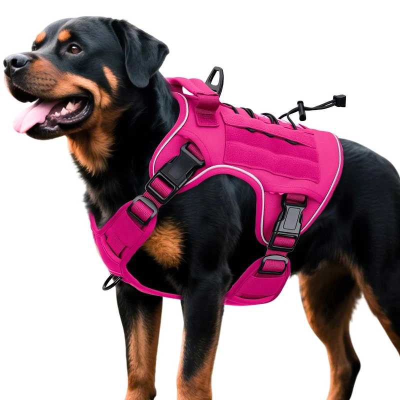 Bruvoalon Harnais Tactique Chien Grand Sans Traction — MOLLE, Réfléchissant, Rose X-Large