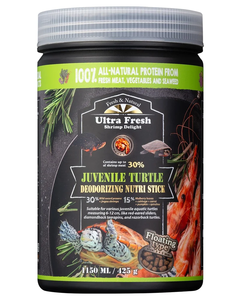 Ultra Fresh Nourriture Flottante pour Tortues Juvéniles – Saveur Crevette Sabre Sauvage, Probiotiques Déodorants, 425 g