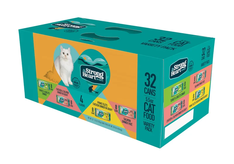 Strongheart – Nourriture humide pour chat en conserve – Lot varié de 32 boîtes de 5,5 oz – Poulet, Dinde et Saumon – Fabriqué aux États-Unis