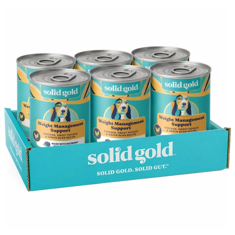 Solid Gold – Alimentation humide pour chien, gestion du poids, sans céréales, poulet réel, patate douce et haricots verts – 6 boîtes de 12,5 oz