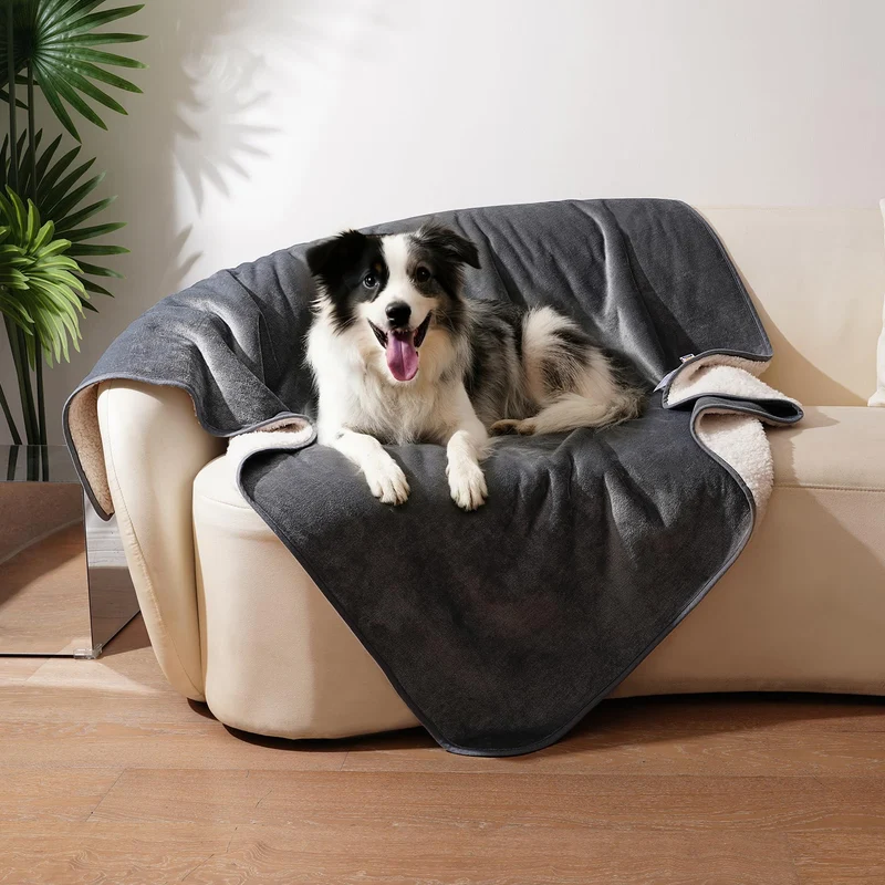 Sunheir Couverture Impermeable pour Chien Moyen 30x40 pouces – Gris, Lavable et Douce Sherpa