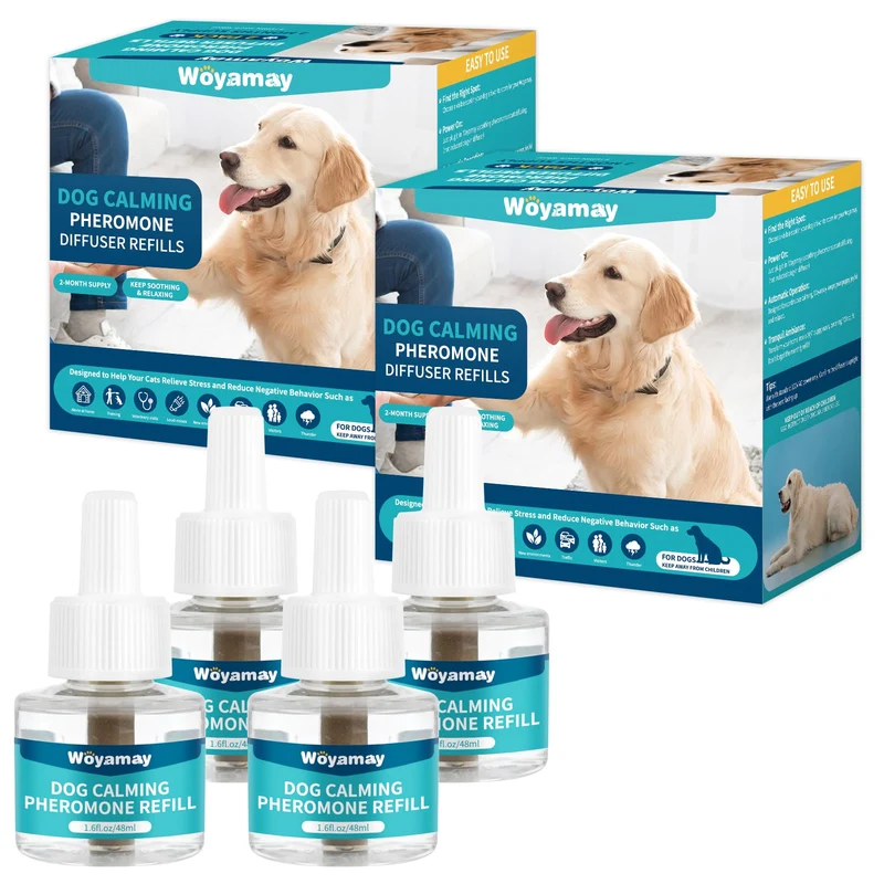 Woyamay Diffuseur Calmants pour Chiens – Réfills 4 Pack (120 Jours), Pheromones Canines, Compatible Têtes