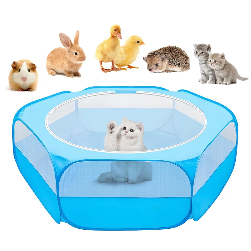 UWE Parc Petits Animaux – Cage d’Exercice Portable Bleu avec Couverture