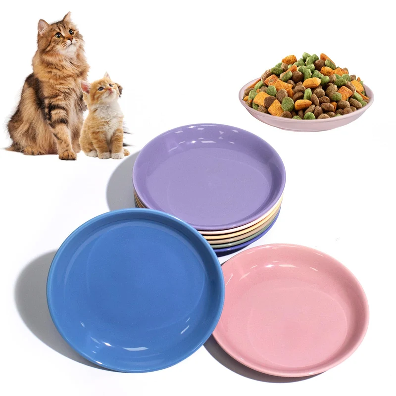 FlaggeZG — Ensemble de 8 bols en céramique pour chat, colorés et peu profonds (environ 15 cm)