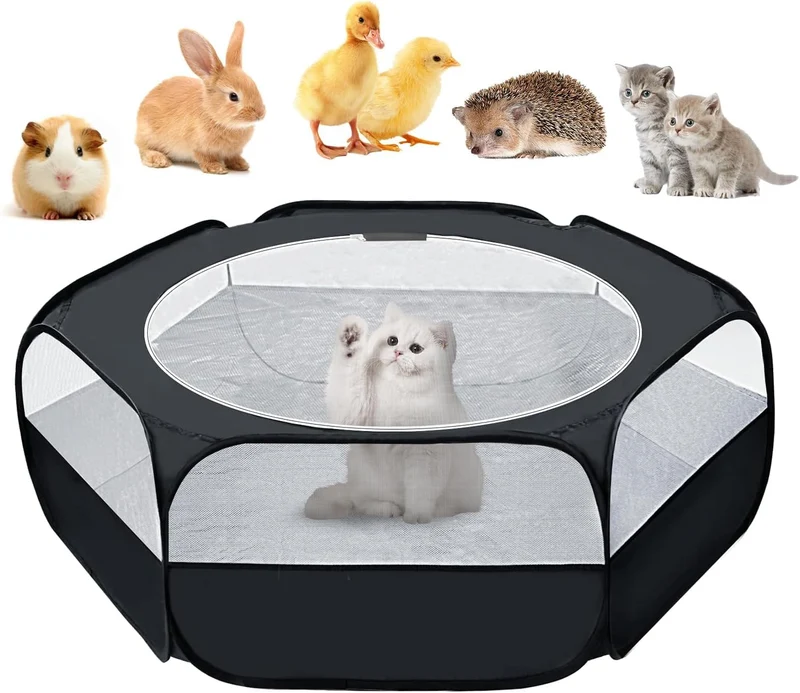 UWE Playpen pour Petits Animaux – Cage portable avec couvercle, imperméable et respirante (Noir)