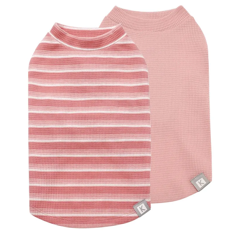 KYEESE – 2 pièces de chemises chien en maille gaufrée sans manches, rose et rayures, taille M