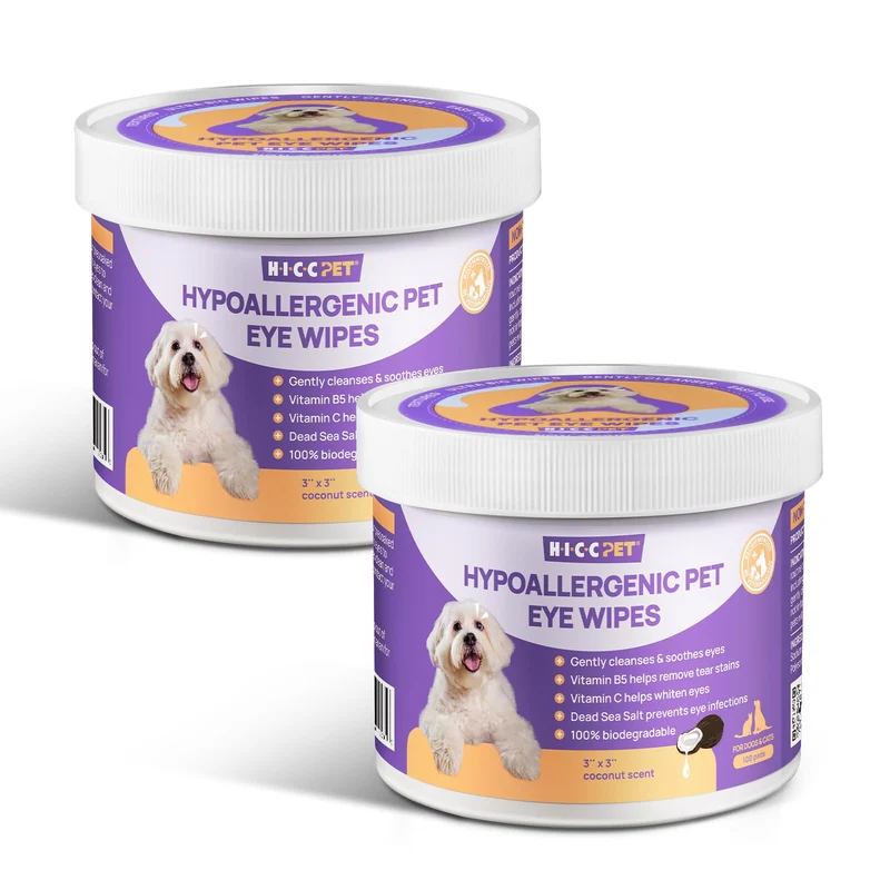 HICC PET Lingettes Yeux pour Chiens et Chats – Nettoyage Oculaire Hypoallergénique, 200pcs