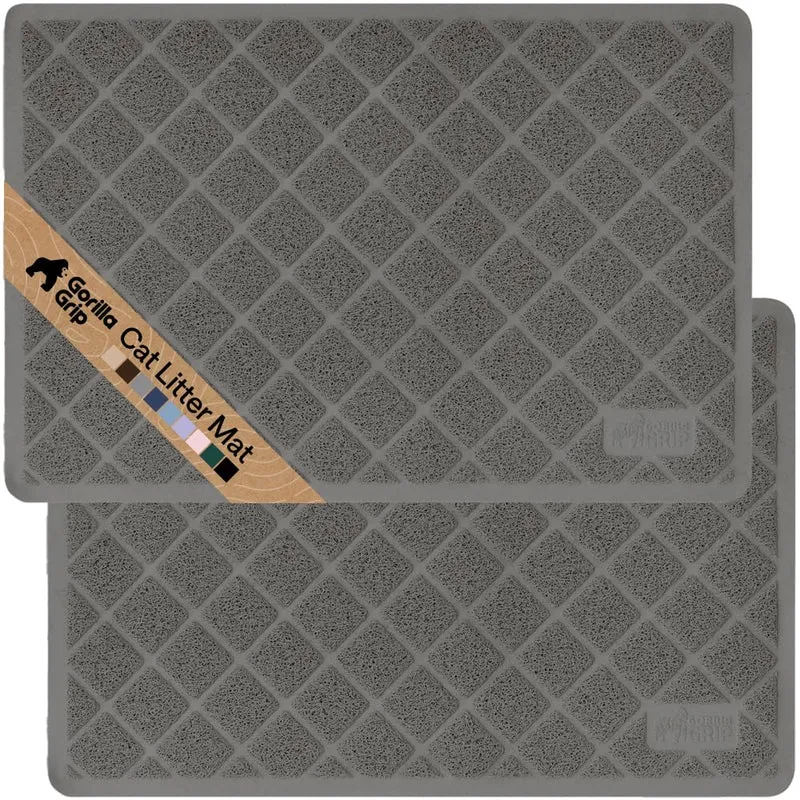 GORILLA GRIP Tapis pour bac à litière – Mailles épaisses et rainures profondes, lot de 2, gris 24x17