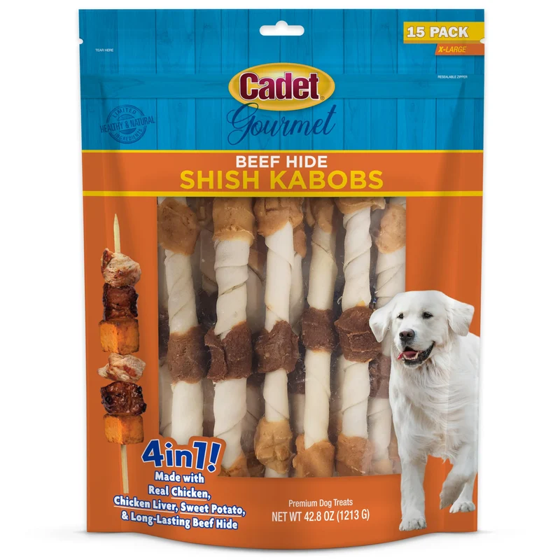 Cadet Gourmet Brochettes XXL Saveurs Bœuf – Friandises naturelles pour chiens pesant plus de 30 lb (15 bouchées, 10 pouces)