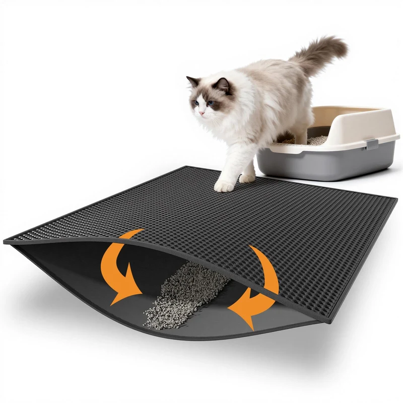 Pieviev Tapis Litière Chat Double-Couche Impermable – 30x24 po, Anti-trace & Nettoyage Facile