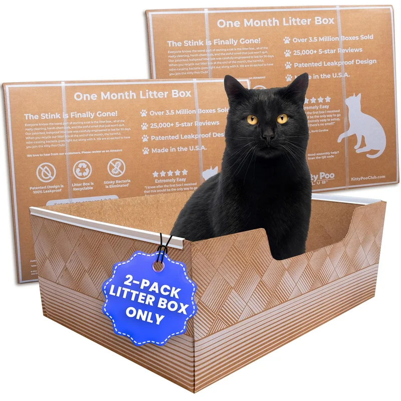 Kitty Poo Club – Lot de deux boîtes à litière jetables, étanches | Fabriqué aux États-Unis | Recyclable