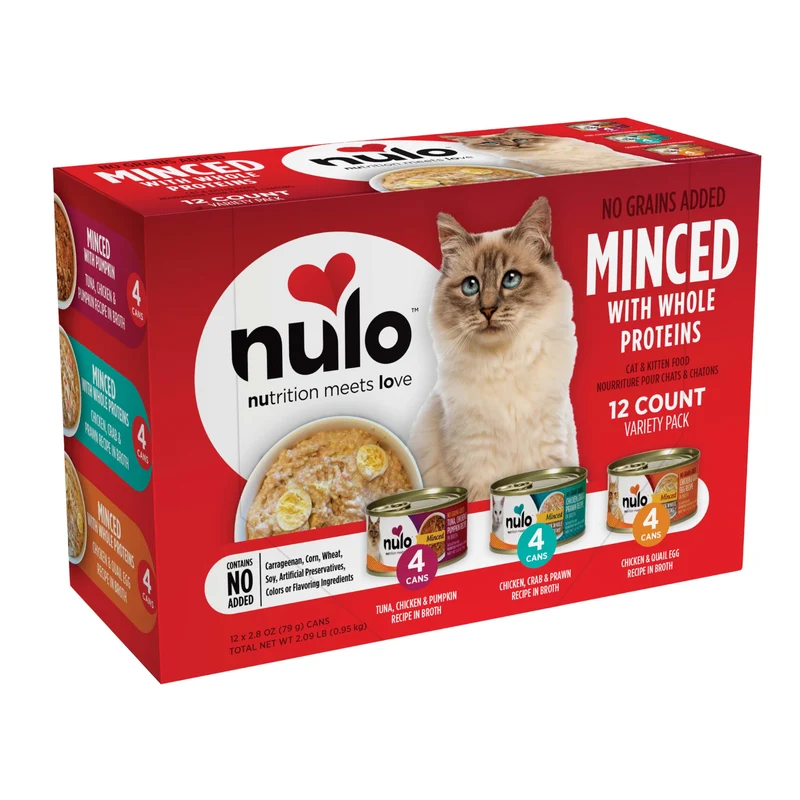 Nulo sans céréales — Mince avec protéines entières, Aliment humide en conserve pour chat et chaton, Pack variété, 12 boîtes de 79 g