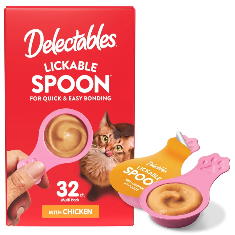 Delectables Cuillère à Lécher pour Chat — Purée Crèmeuse au Poulet, Sans Céréales, 32 Portions