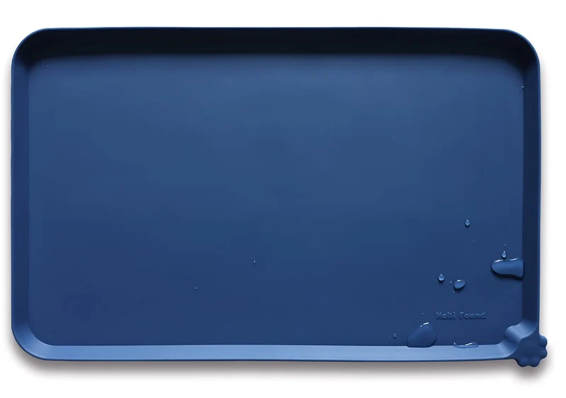 Hoki Found L – Tapis Silicone pour Animaux (Antidérapant, Étanche, Rebords Hauts) Indigo Encre