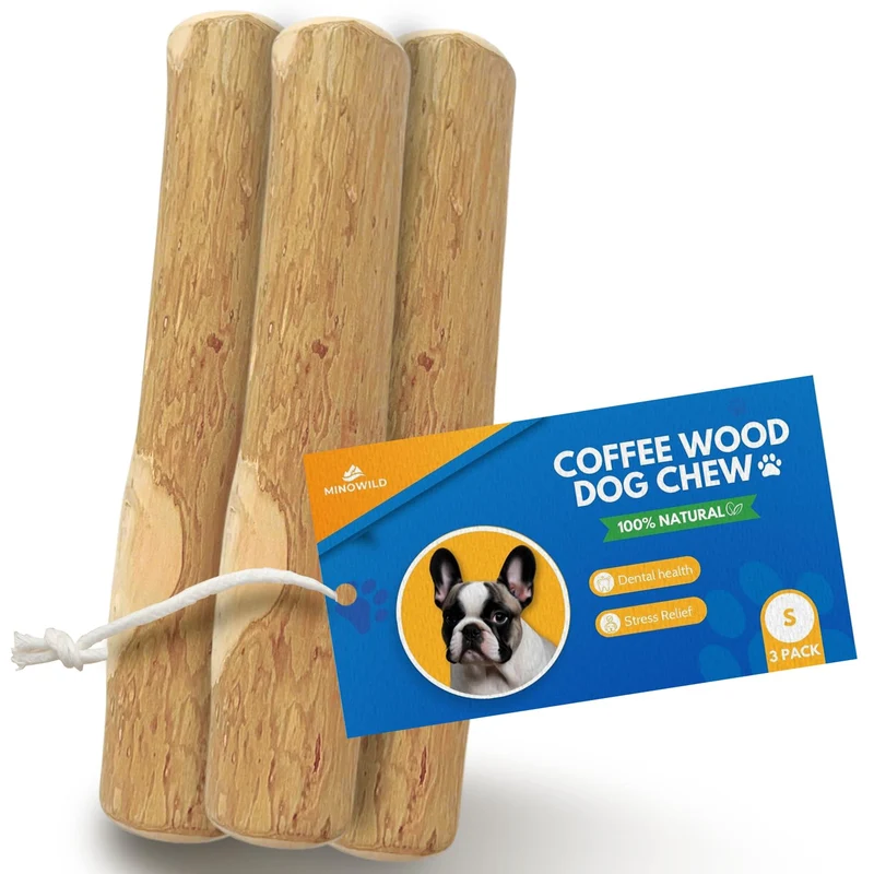 MINOWILD Set 3 – Jouet Mâcher en Bois de Café pour Petits Chiens – Nettoyage Dentaire et Soulagement du Stress
