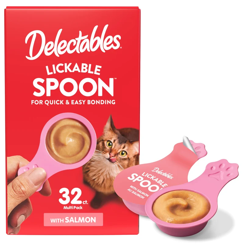 Delectables Cuillère à Lécher pour Chat — Saumon, Purée Crèmeuse, Sans Céréales, 32 Portions